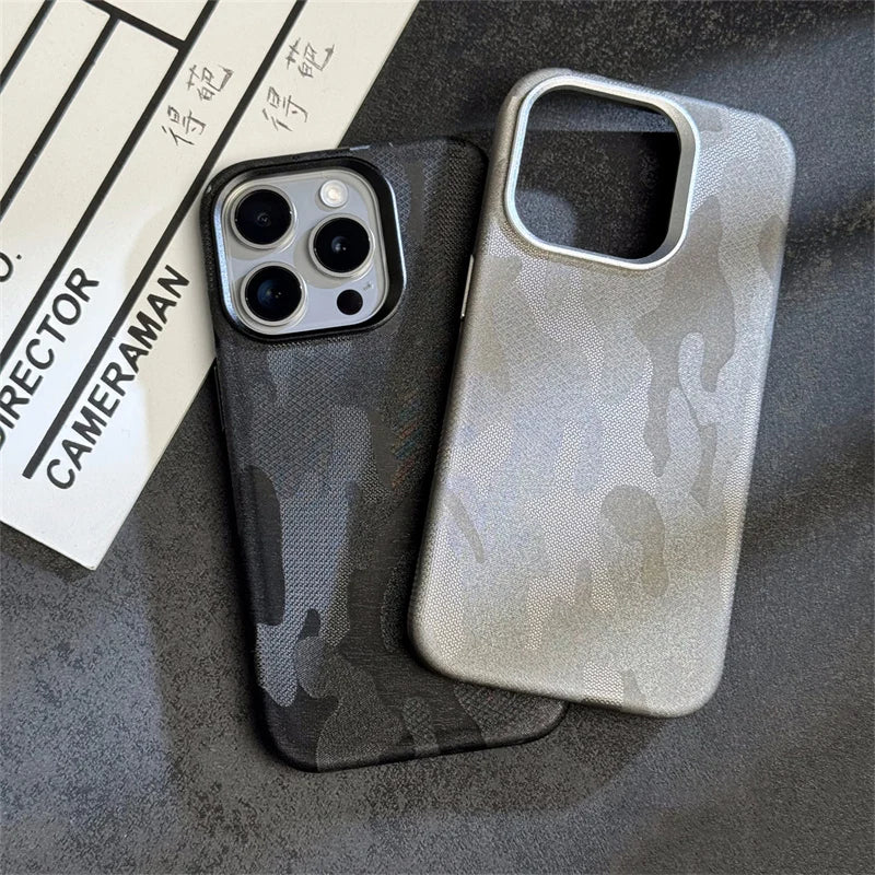 iPhone Series Camouflage Magnetic Leather Case With Camera Bumper