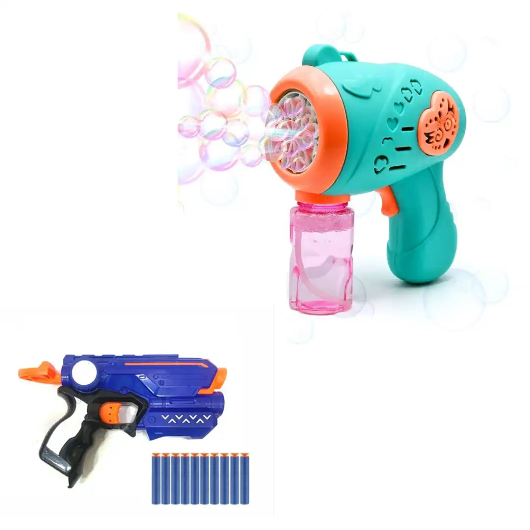 Combo Pack of 2 in 1, Bubble Gun Toy and Foam Blaster Gun