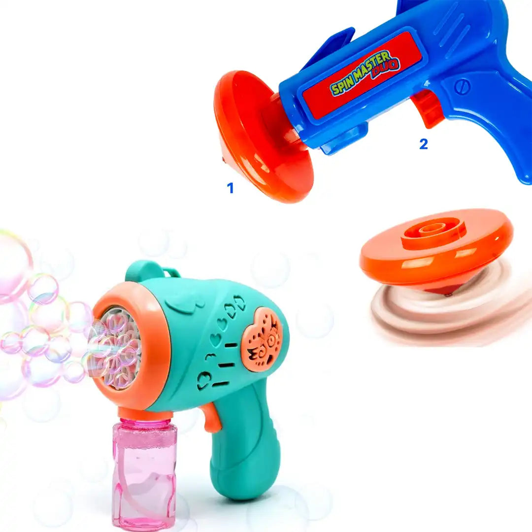 Combo Pack of 2 in 1, Bubble Gun Toy and Spin Master Duo