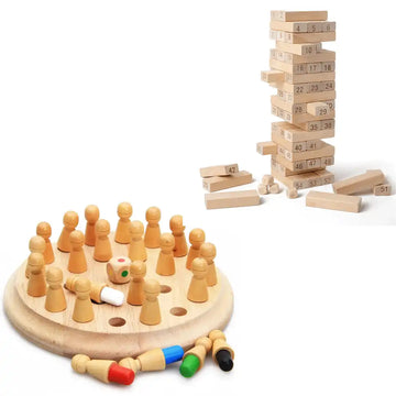 Combo Pack of 2 in 1, Wooden Memory Chess and Wooden Blocks Puzzle