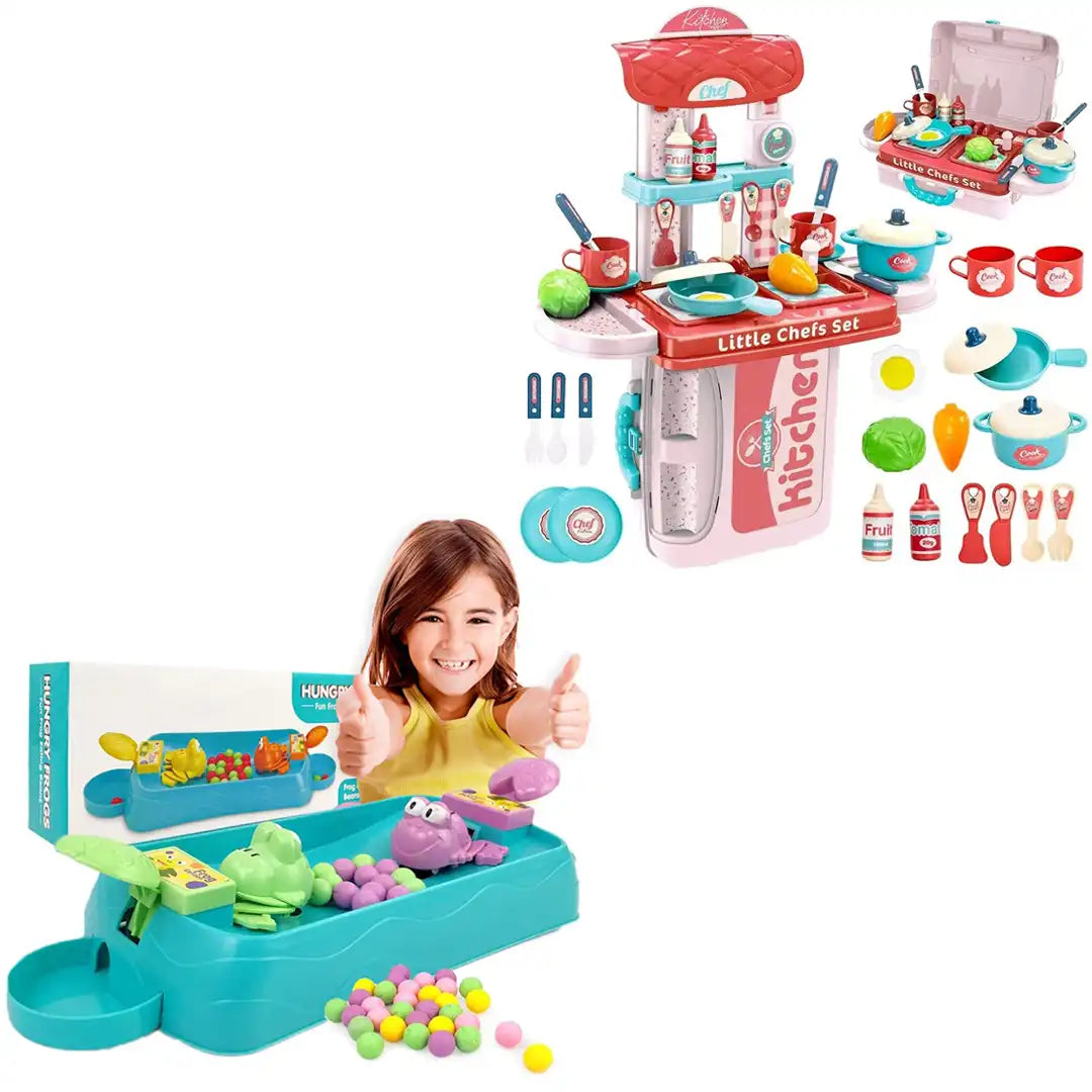 Combo Pack of 2 in 1, Hungry Frogs - 2 Player and Kitchen Set