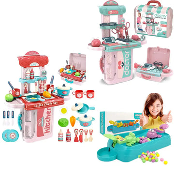 Combo Pack of 3 in 1, Kitchen Set & Doctor Set & Hungry Frogs - 2 Player