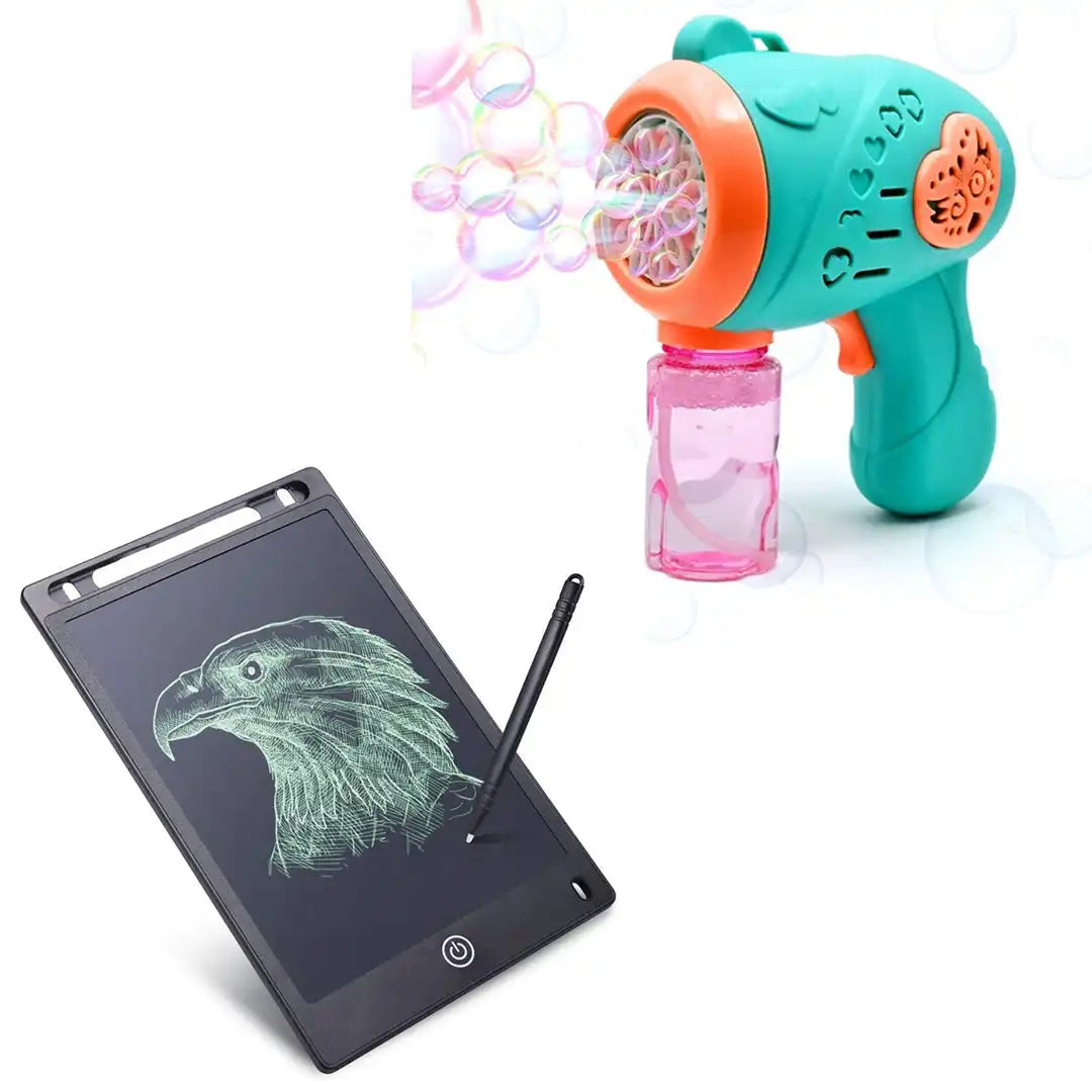 Combo Pack of 2 in 1, 8.5 Inch LCD Tablet and Bubble Gun Toy