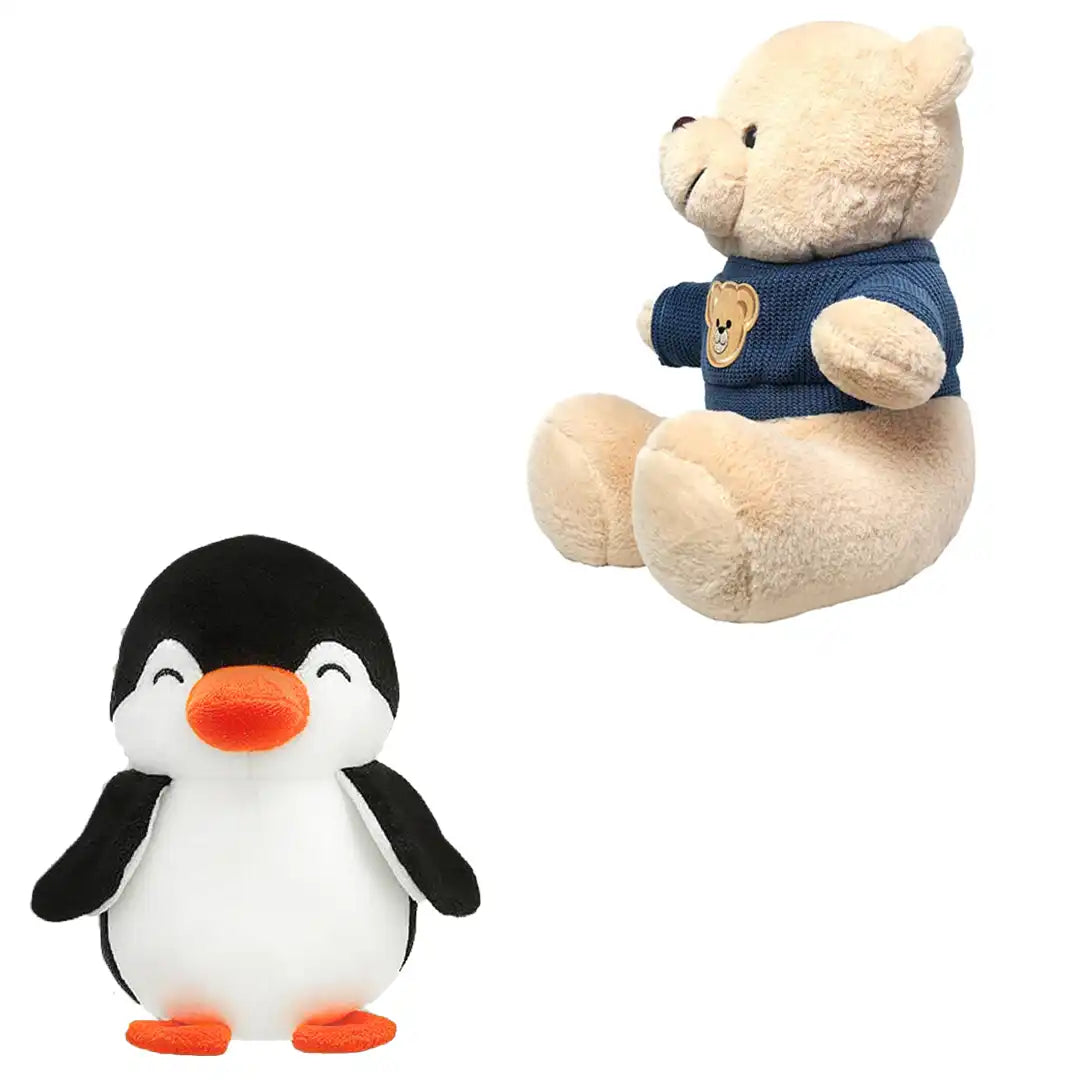 Combo Pack of 2 in 1, Jam Penguine Soft Toy and Teddy Soft Toy