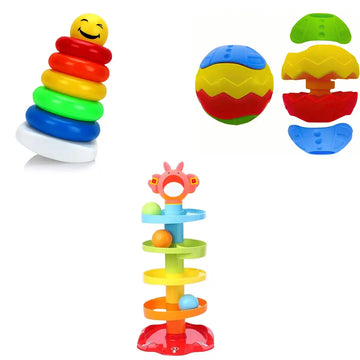 Combo Pack of 3 in 1, Roll Ball - 5 Layer & Rings Stacking Toy & Magic Ball