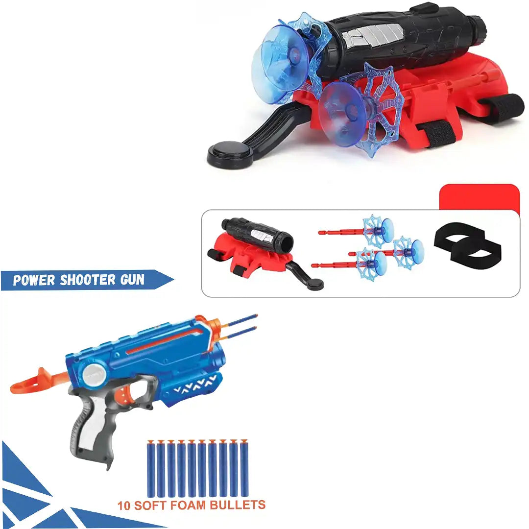 Combo Pack of 2 in 1, Spider Web Toy and Foam Blaster Gun