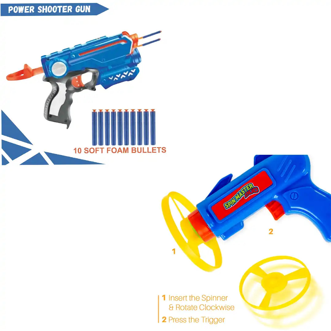 Combo Pack of 2 in 1, Spin Master Duo and Foam Blaster Gun