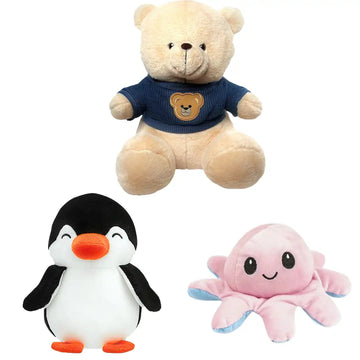 Combo Pack of 3 in 1, Teddy Soft Toy & Jam Penguine Soft Toy & Octopus Soft Toy