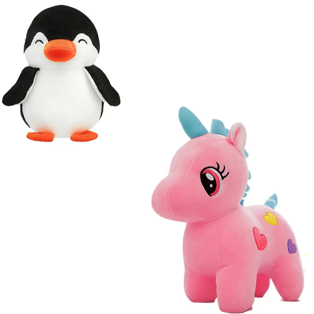 Combo Pack of 2 in 1, Unicorn Soft Toy and Jam Penguine Soft Toy