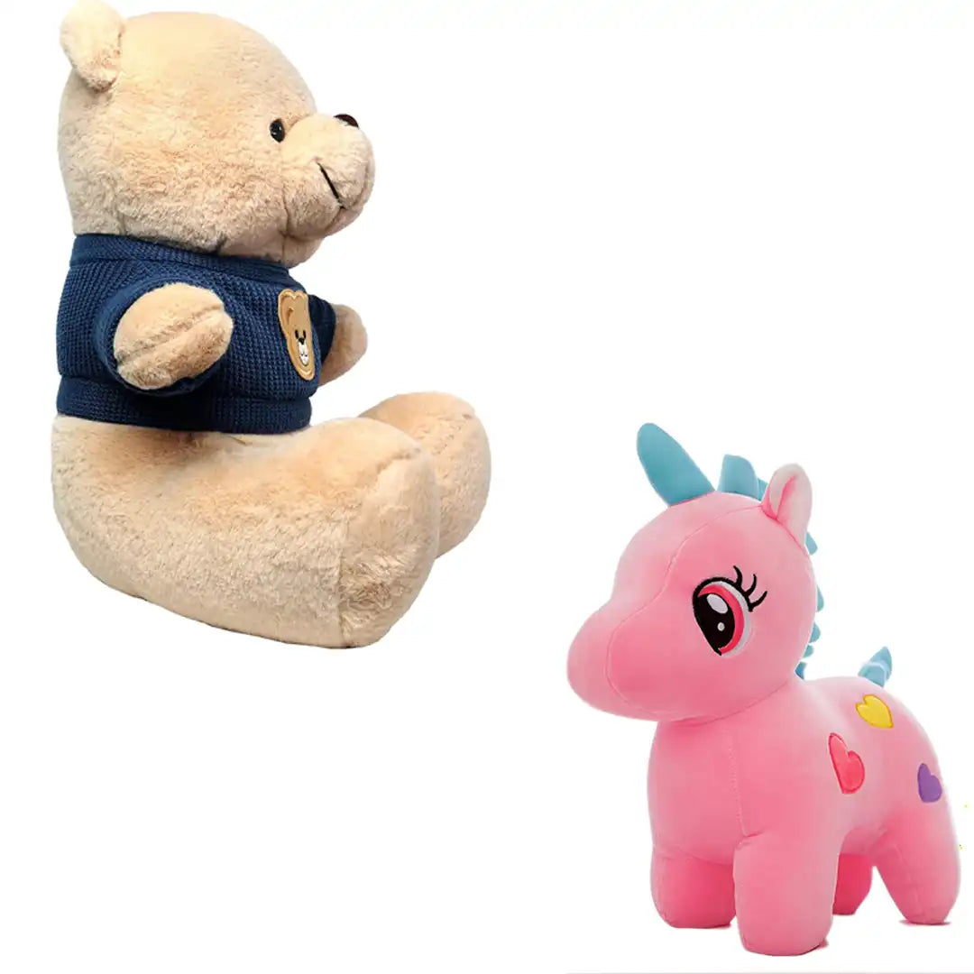 Combo Pack of 2 in 1, Unicorn Soft Toy and Teddy Soft Toy