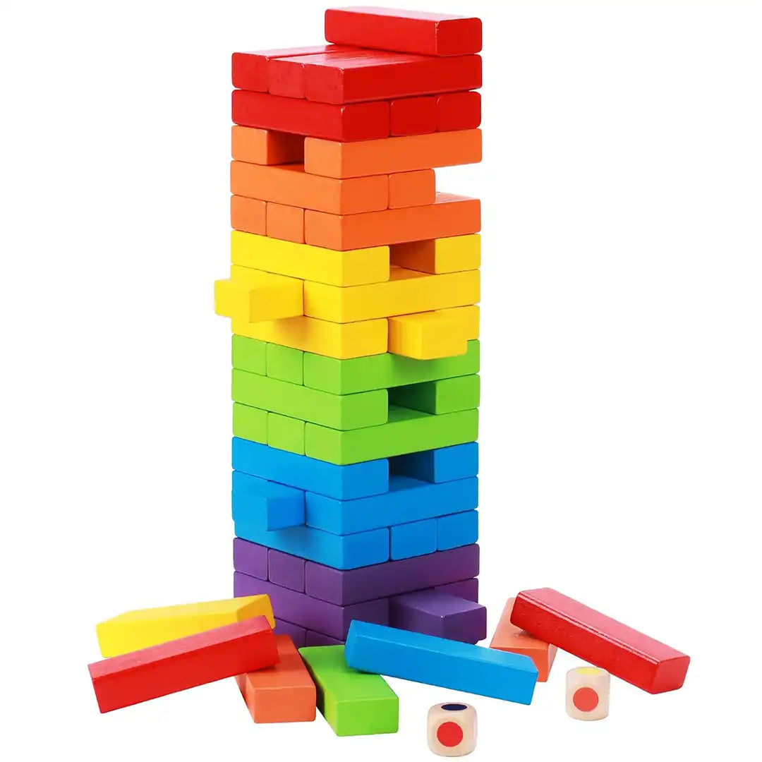 Multicolor Wooden Stacking & Balancing Tower Puzzle Game for Adult & Kids - Wooden Blocks Game