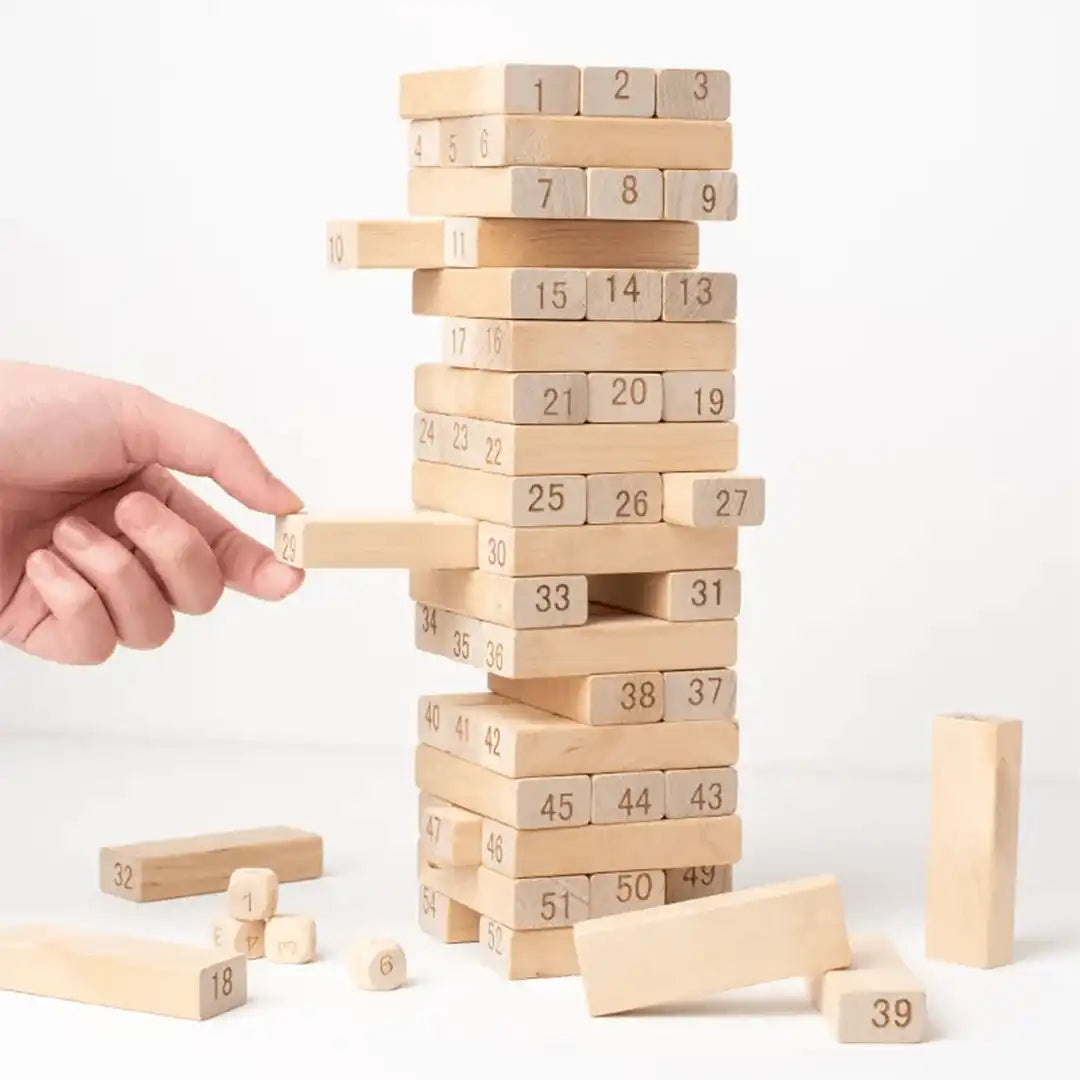 Wooden Numbered Stacking & Balancing Tower Puzzle Game for Adult & Kids - Wooden Blocks Game