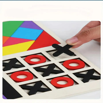 Combo Pack of 3 in 1 Wooden Puzzle Toy - Russian Blocks Puzzle - Tic Tac Toe XO Game - Tangrams Puzzles