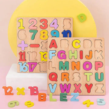 Combo Pack of Wooden 3 in 1 Puzzle Toy for Kids - Alphabets, Numbers and Shapes Puzzle Set