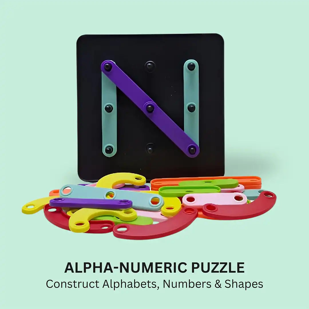 Alpha Numeric Construction Puzzle Game Toy - Brain Game for Kids - Multicolor