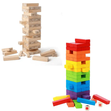 Combo Pack of 2 in 1, Wooden Blocks Puzzle and Wooden Multicolor Blocks Puzzle