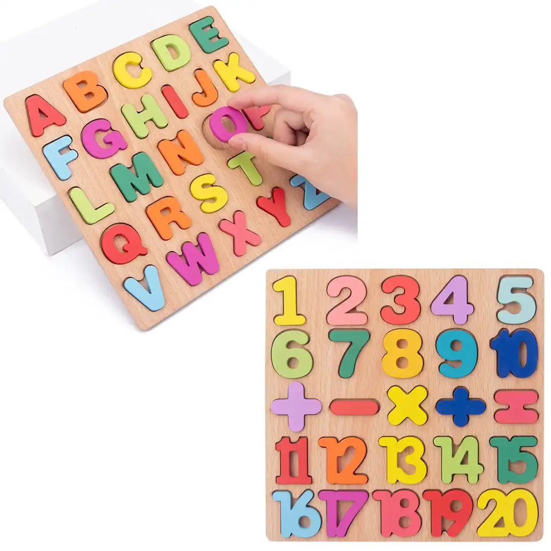 Combo Pack of 2 in 1, Wooden Alphabet Puzzle and Wooden Number Puzzle