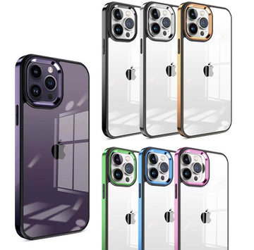 iPhone 14 Series Square Plating Color Frame Clear Case With Camera Bumper